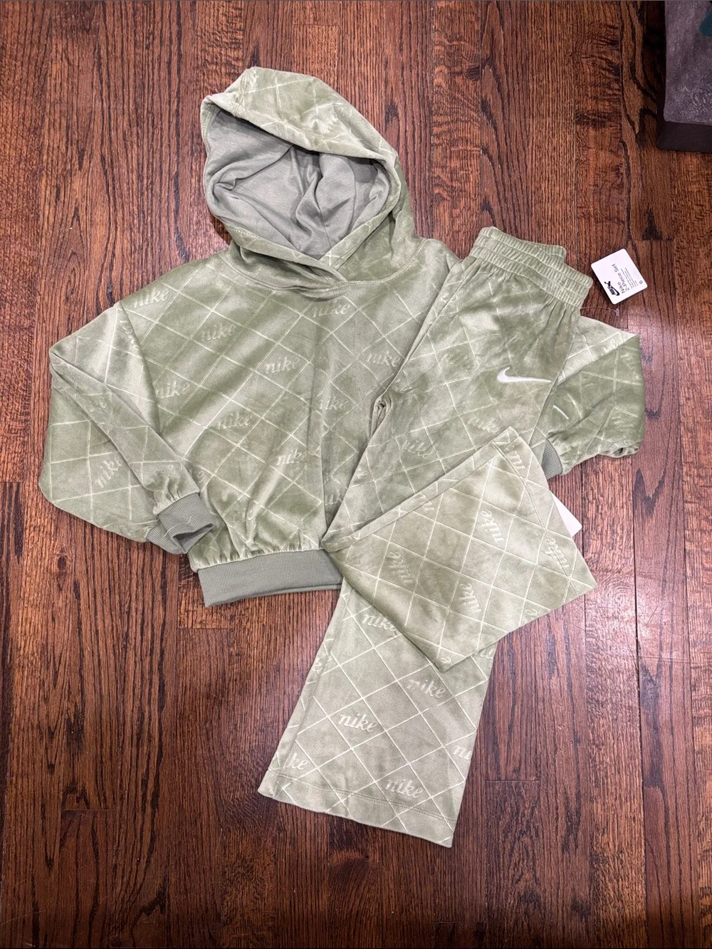 Nike Girls Olive Green Velour Hoodie & Pants Set size